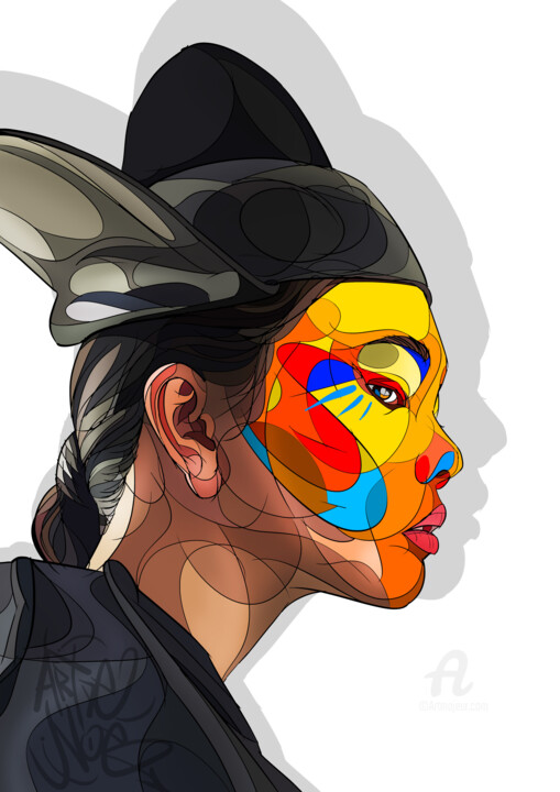 Digital Arts με τίτλο "Yellow mask" από Art De Noé, Αυθεντικά έργα τέχνης, Ψηφιακή ζωγραφική