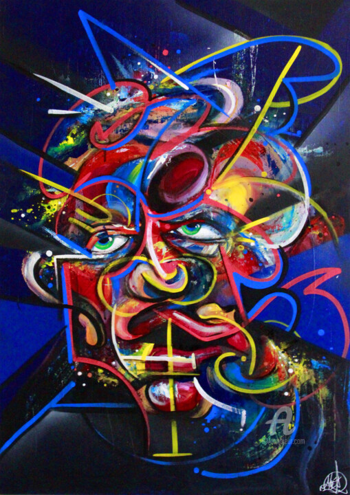 Ζωγραφική με τίτλο "Abstract face 3" από Art De Noé, Αυθεντικά έργα τέχνης, Ακρυλικό