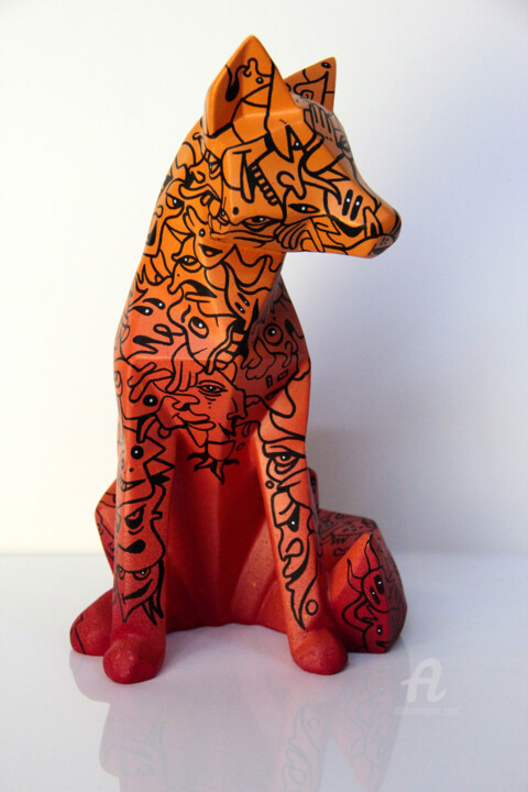 Скульптура под названием "Fox inked" - Art De Noé, Подлинное произведение искусства