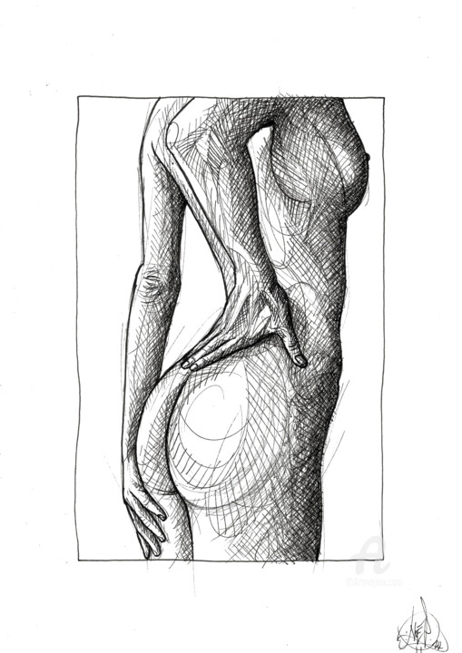 Σχέδιο με τίτλο "Linear curve" από Art De Noé, Αυθεντικά έργα τέχνης, Μελάνι