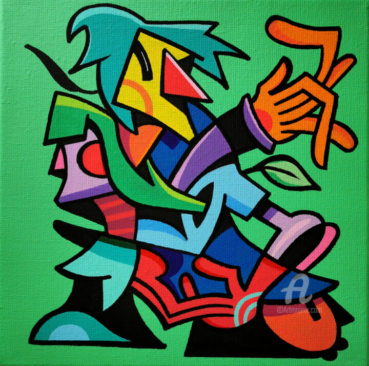 Painting titled "Green vibes" by Art De Noé, Original Artwork, Acrylic Mounted on Wood Stretcher frame