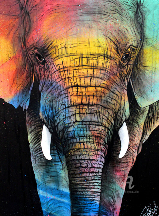 Painting titled "Elephant color" by Art De Noé, Original Artwork, Acrylic