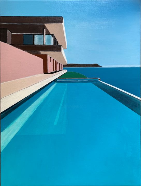 Schilderij getiteld "Villa avec vue" door Alfreno, Origineel Kunstwerk, Acryl