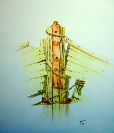 Peinture intitulée "vieille épave" par Noël Barbot, Œuvre d'art originale
