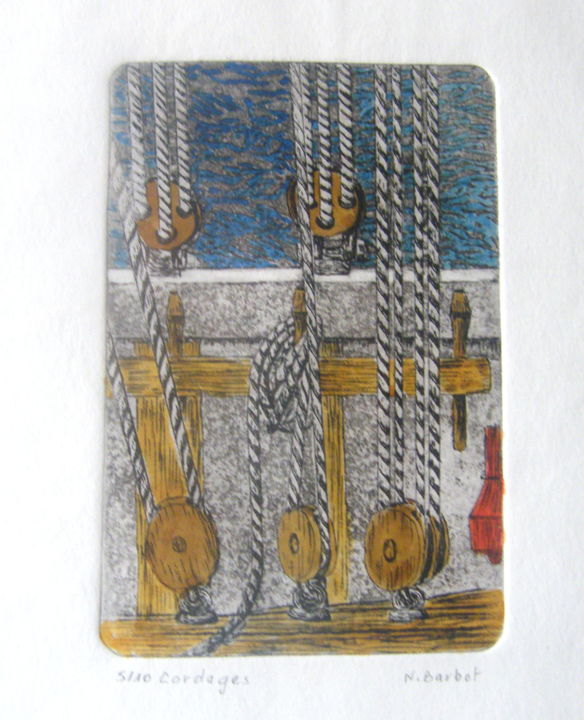 Printmaking titled "cordages.jpg" by Noël Barbot, Original Artwork, Etching