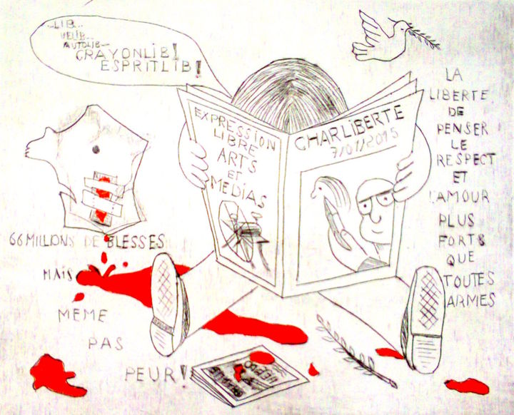 Estampas & grabados titulada "charliberté" por Noël Barbot, Obra de arte original, Grabado