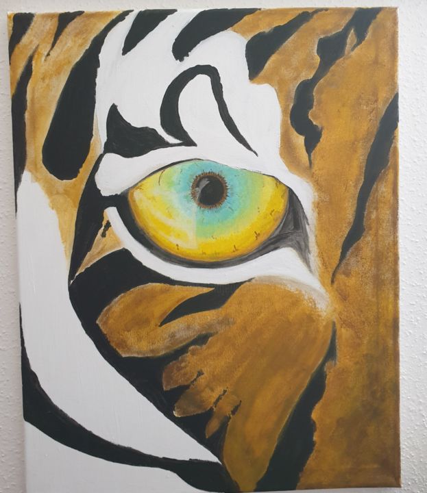 Painting titled "L'œil du tigre" by Noël Gaulier, Original Artwork, Acrylic