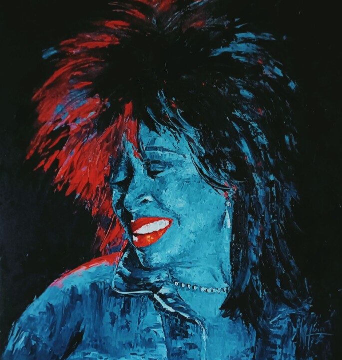 Schilderij getiteld "Tina turner" door Noelle Huin, Origineel Kunstwerk, Olie Gemonteerd op Frame voor houten brancard