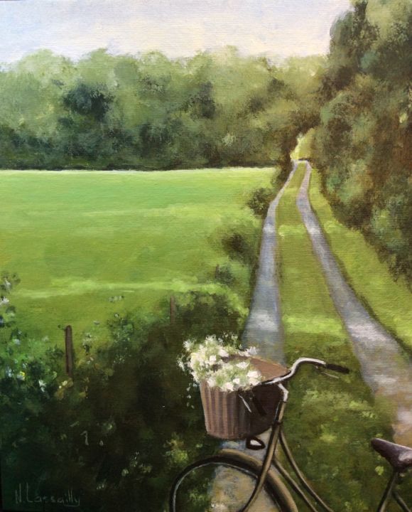 Painting titled "Ce petit chemin" by Noëlle Lassailly, Original Artwork, Acrylic