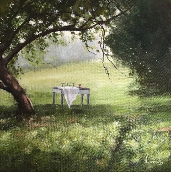 Peinture intitulée "A l’ombre du chêne…" par Noëlle Lassailly, Œuvre d'art originale, Acrylique