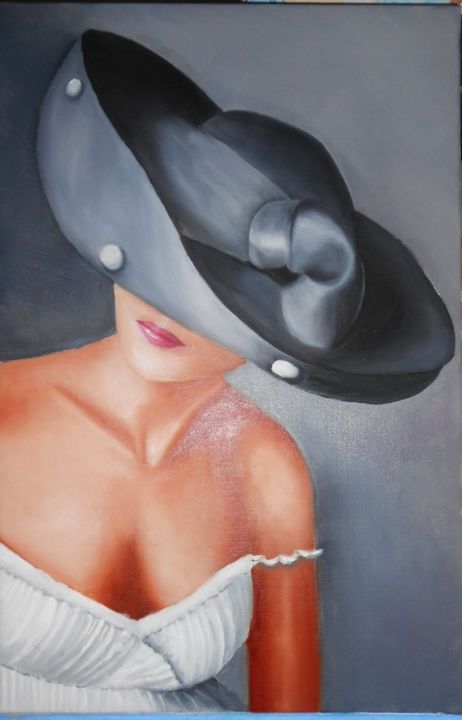 Painting titled "femme au chapeau" by Noelle Olive, Original Artwork