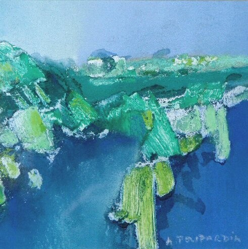 Painting titled "Printemps vert" by Noelle Poupardin, Original Artwork