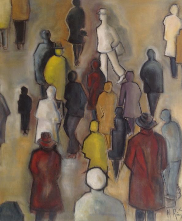 Painting titled "La foule" by Noëlle Rious, Original Artwork