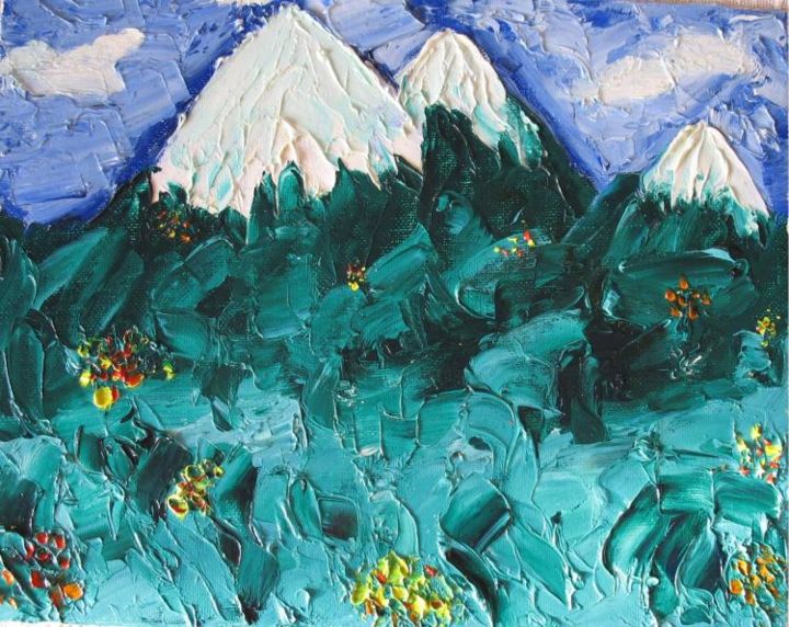 Peinture intitulée "Monts enneigés" par Noëlle Harault, Œuvre d'art originale, Autre
