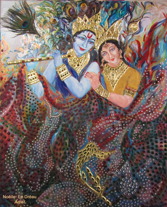 Peinture intitulée "1b-krishna-radha-so…" par Noëlle Le Dréau, Œuvre d'art originale