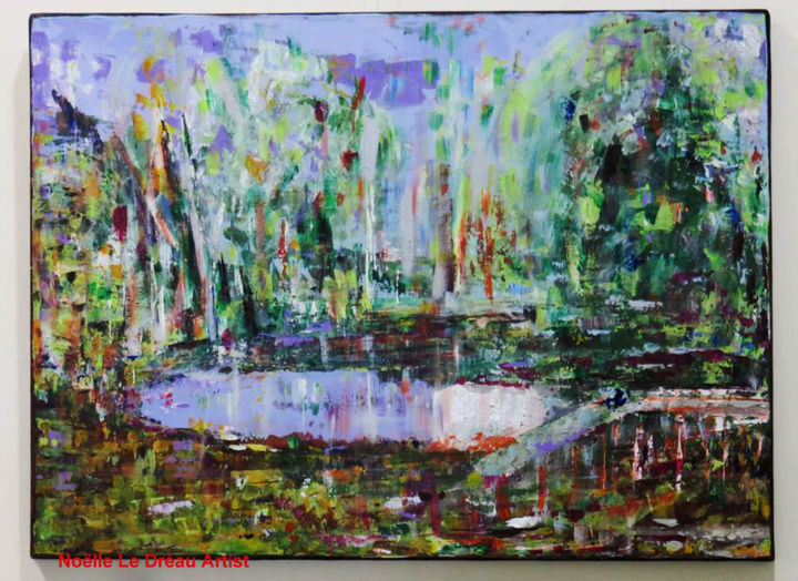 Painting titled "arbre-etang-en-pays…" by Noëlle Le Dréau, Original Artwork, Acrylic