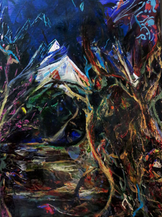 Painting titled "Forêt au pied de l'…" by Noëlle Le Dréau, Original Artwork