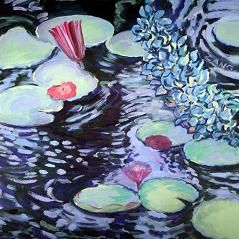 Peinture intitulée "Fleurs d'eau" par Noëlle Zano, Œuvre d'art originale, Autre
