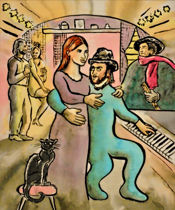 Картина под названием "Erik Satie – Part 1…" - Noël Van Hoof, Подлинное произведение искусства, Акварель