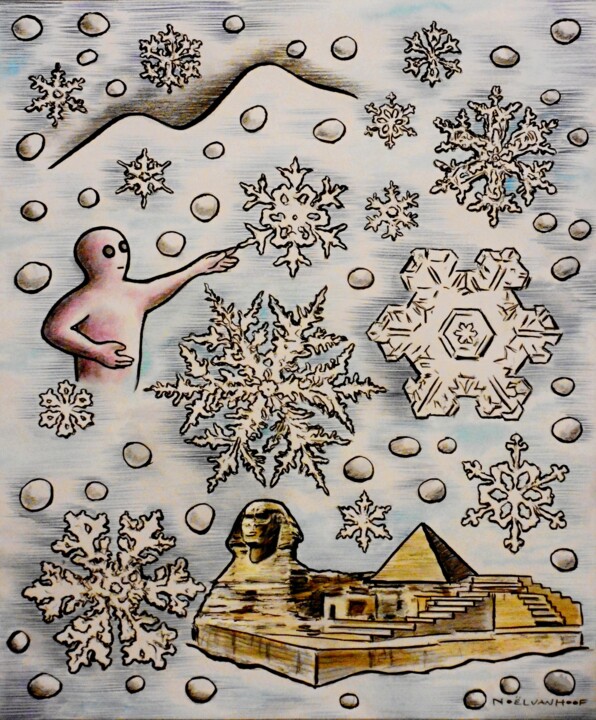 Картина под названием "Falling Snowflakes…" - Noël Van Hoof, Подлинное произведение искусства, Акварель