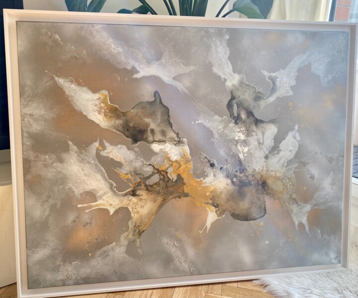 Painting titled "Clair de lune" by Noémie Cheramy, Original Artwork, Acrylic Mounted on Wood Stretcher frame