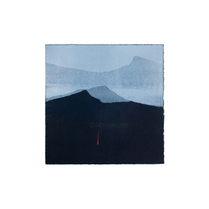 Prenten & gravures getiteld "Les Montagnes Bleue…" door Noémie Pons, Origineel Kunstwerk, Monotype Gemonteerd op Karton