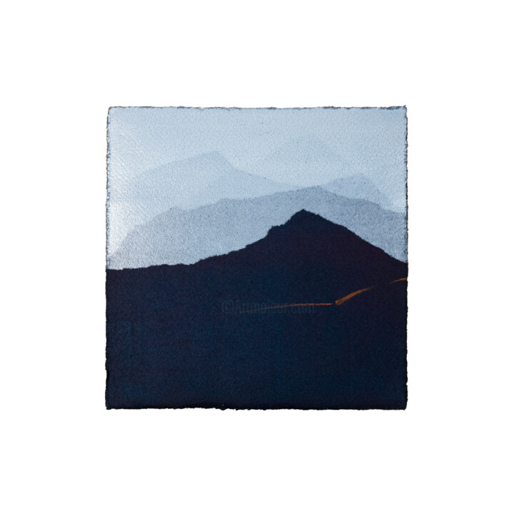 Estampas & grabados titulada "Les Montagnes Bleue…" por Noémie Pons, Obra de arte original, Monotipia Montado en Cartulina