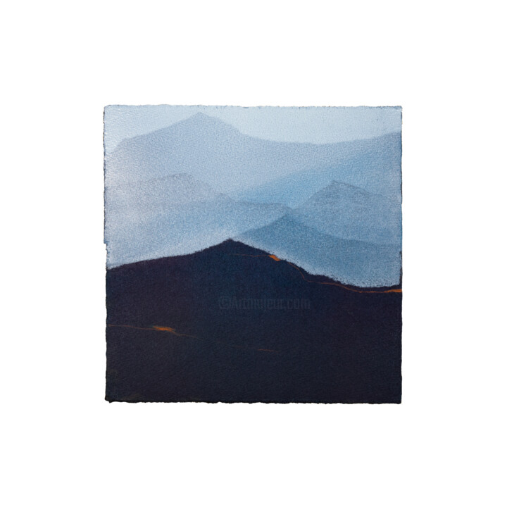 Estampas & grabados titulada "Les Montagnes Bleue…" por Noémie Pons, Obra de arte original, Monotipia Montado en Cartulina