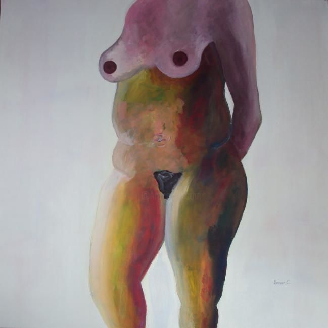Peinture intitulée "Nu de Face" par Romain Challe, Œuvre d'art originale