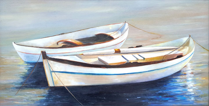 Peinture intitulée "Boats" par Nokari, Œuvre d'art originale, Huile