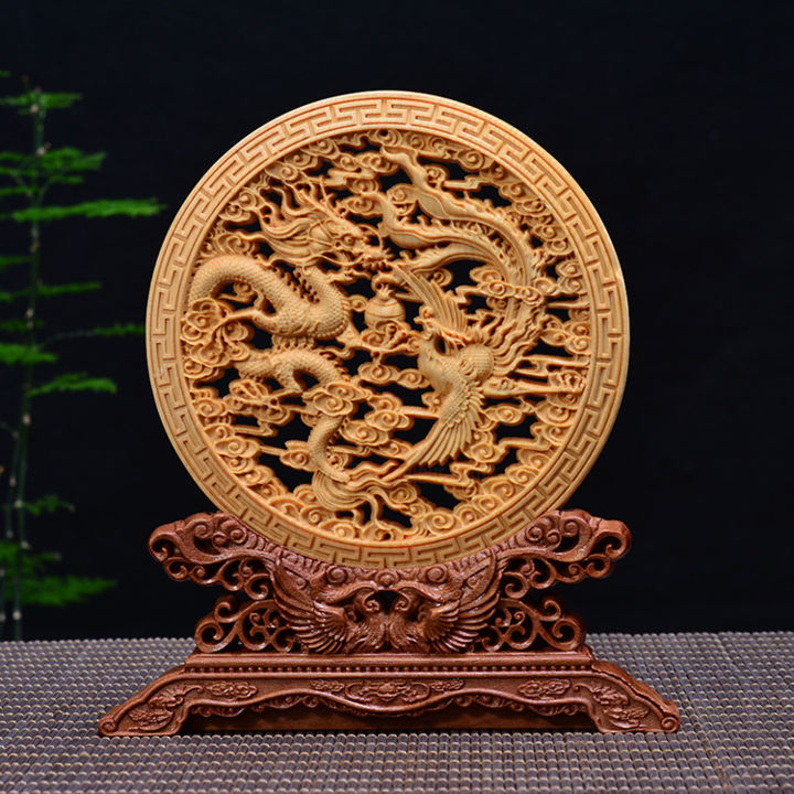 Sculpture titled "Dragon and phoenix" by Nolan Yang, Original Artwork, Wood
