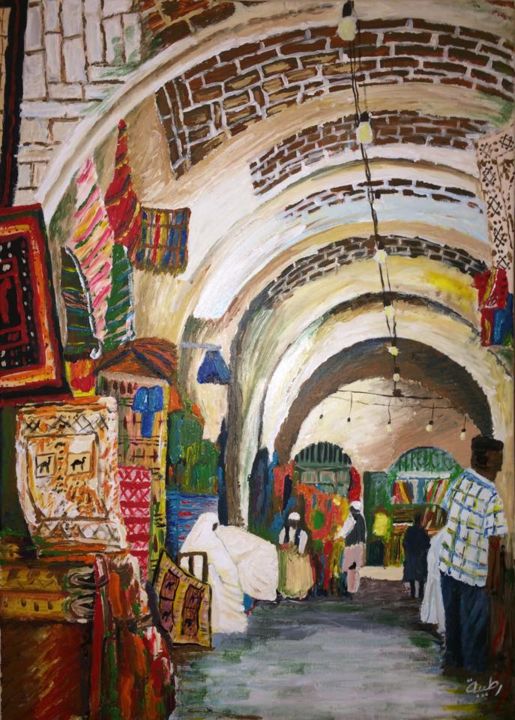 Painting titled "Old Market" by Miguel H., Original Artwork, Acrylic