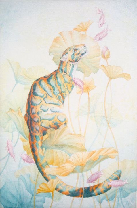 Peinture intitulée "Panthère nébuleuse" par Aka, Œuvre d'art originale, Aquarelle