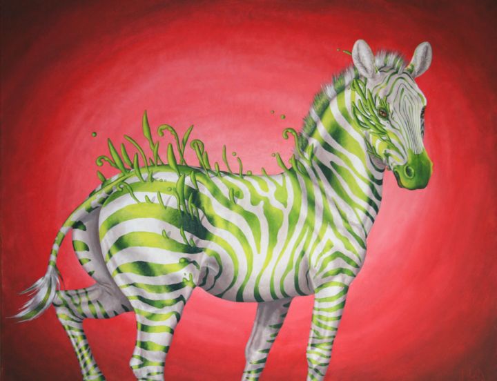 Schilderij getiteld "Prismazebra 8" door Aka, Origineel Kunstwerk, Olie