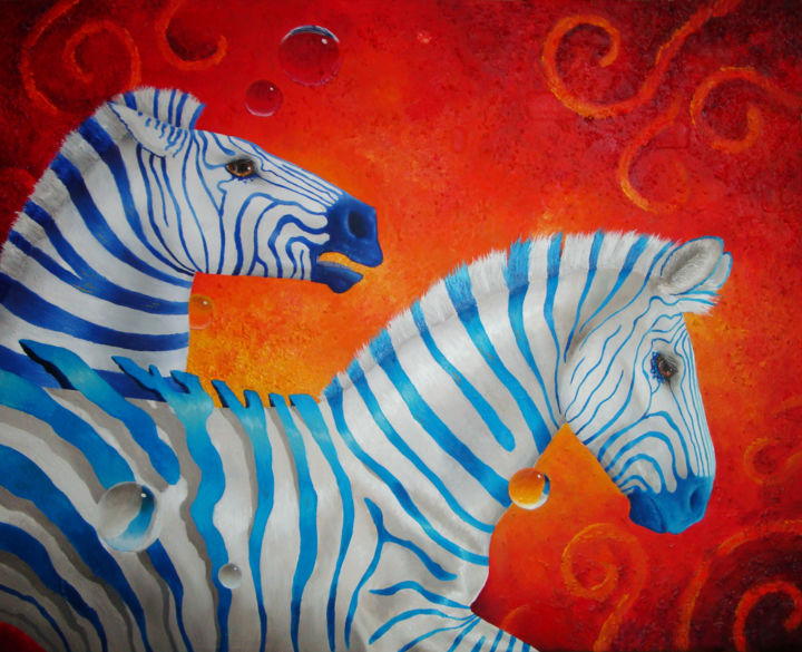 Painting titled "Prismazebra" by Aka, Original Artwork, Oil