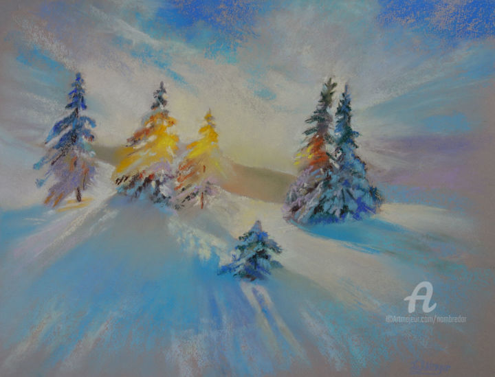 Malerei mit dem Titel "Soleil hivernal" von Tatiana Le Metayer, Original-Kunstwerk, Pastell