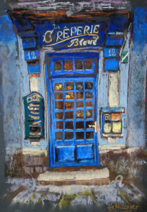 Painting titled ""Crêperie"" by Tatiana Le Metayer, Original Artwork, Pastel