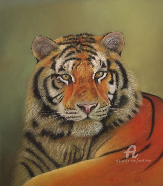 Zeichnungen mit dem Titel "Tigre" von Tatiana Le Metayer, Original-Kunstwerk, Pastell