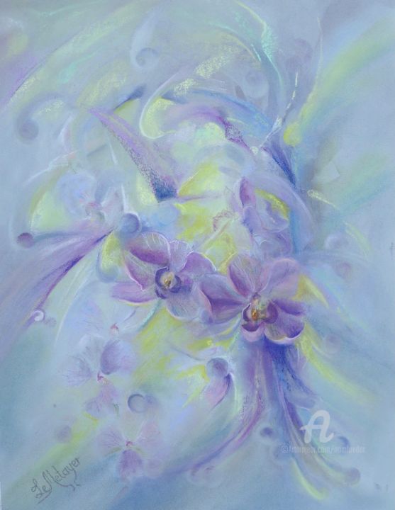 Painting titled "Abstract flower art" by Tatiana Le Metayer, Original Artwork, Pastel