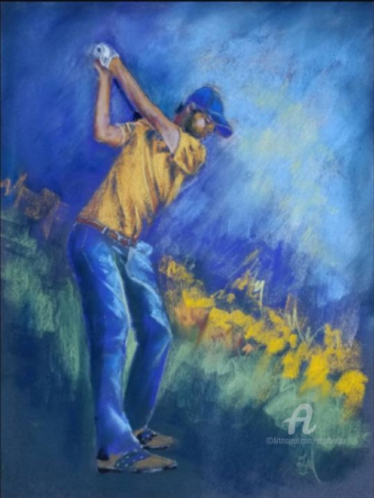 Painting titled "Golfeur Pastel sec" by Tatiana Le Metayer, Original Artwork, Pastel