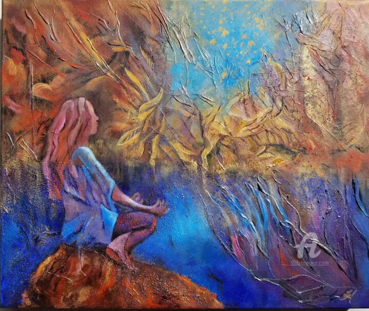 Painting titled "Médi" by Tatiana Le Metayer, Original Artwork, Acrylic Mounted on Wood Stretcher frame