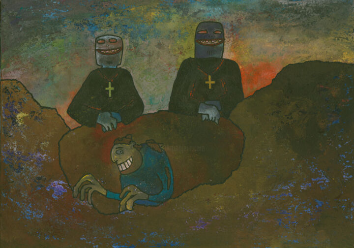 Painting titled ""Похорони себя сам"" by Denis Aleksandrovich, Original Artwork, Gouache