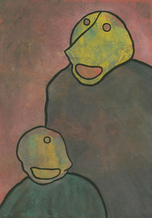 Peinture intitulée ""Семейное фото"" par Denis Aleksandrovich, Œuvre d'art originale, Gouache