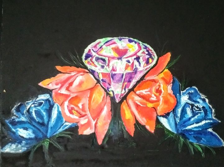 Peinture intitulée "Black&flower" par Nonvi, Œuvre d'art originale, Huile