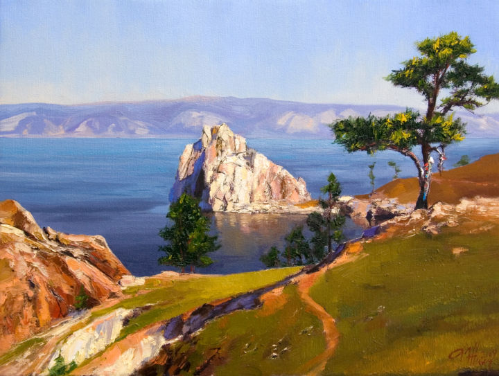 Painting titled "Байкал, м.Бурхан" by Andrei Zhilin, Original Artwork, Oil