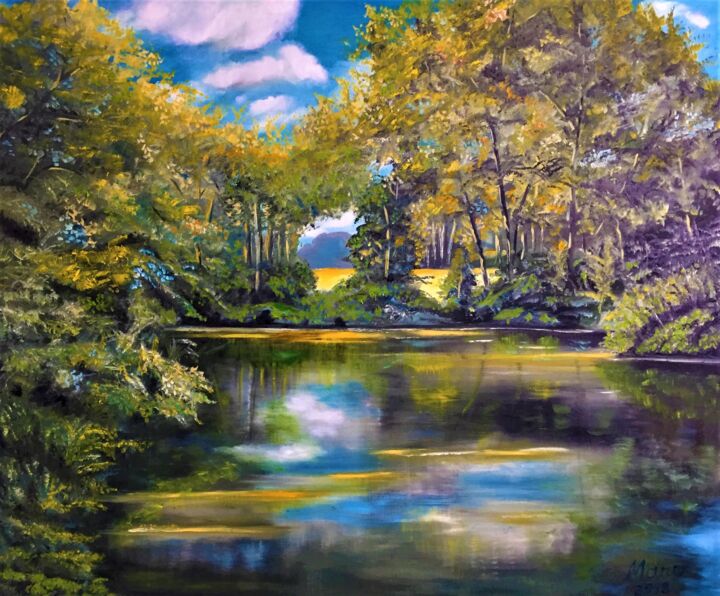 Painting titled "Indian Summer" by Nora Komoroczki, Original Artwork, Oil