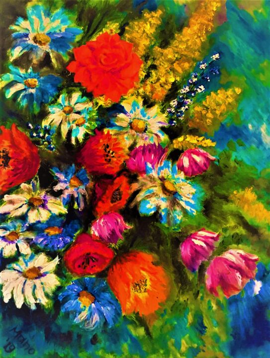 Peinture intitulée "Spring Flowers" par Nora Komoroczki, Œuvre d'art originale, Huile