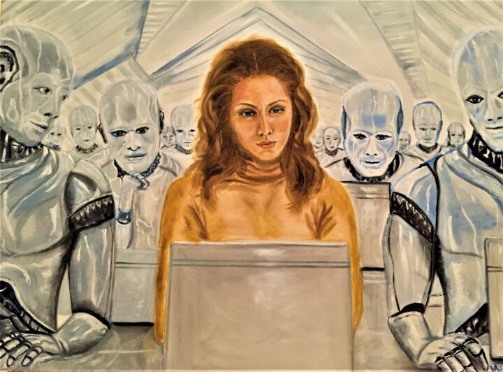 Painting titled "The Future" by Nora Komoroczki, Original Artwork, Oil
