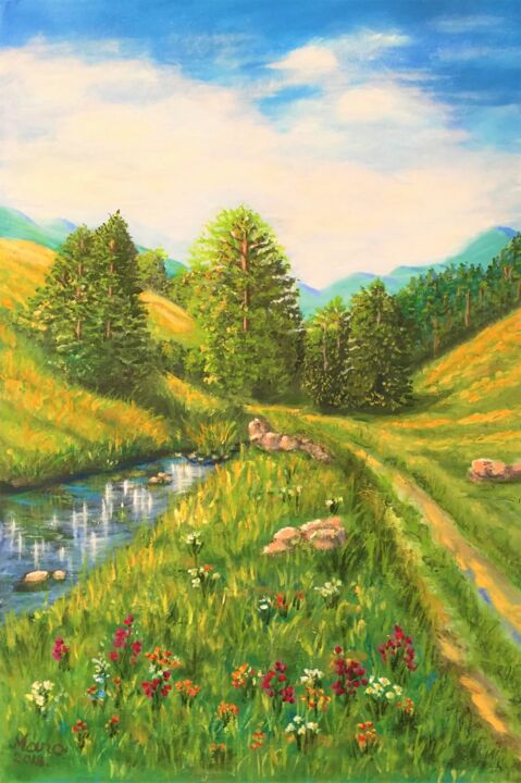 Картина под названием "Ways in the Valley" - Nora Komoroczki, Подлинное произведение искусства, Масло