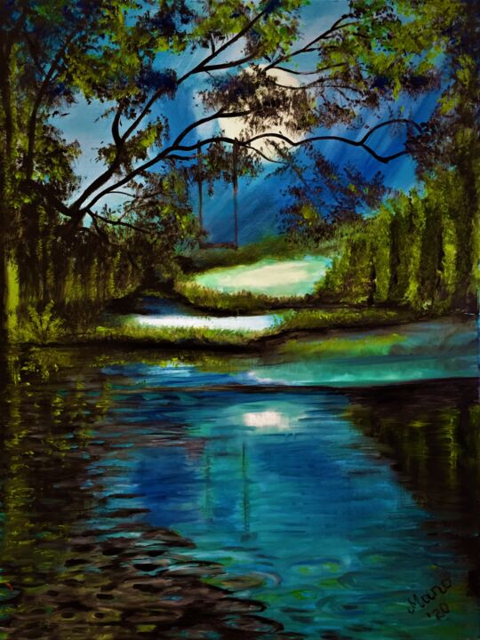 Painting titled "Moonlight Sonata" by Nora Komoroczki, Original Artwork, Oil